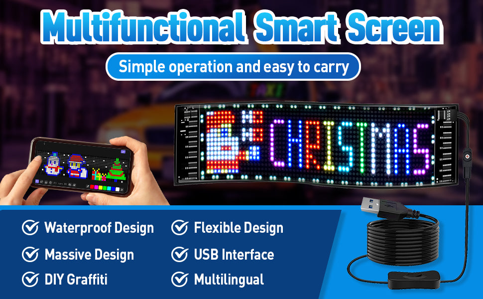 Programmable Full Color LED Sign - Bluetooth APP Control Custom Text Pattern for Car Business Store