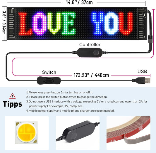 LED Devil Eyes Car Display Screen - 23x5 Inch Programmable Full Color Display