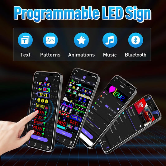 Programmable Full Color LED Sign - Bluetooth APP Control Custom Text Pattern for Car Business Store
