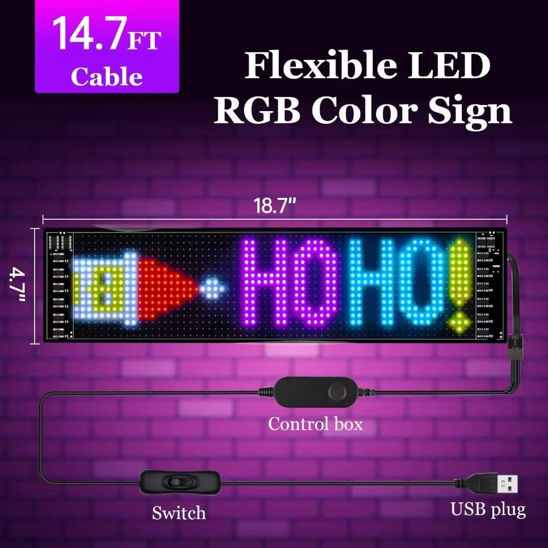Car Sign - Programmable Scrolling Display Bluetooth App Control DIY Animation Text Graffiti Color 38.1cm x 10.1cm
