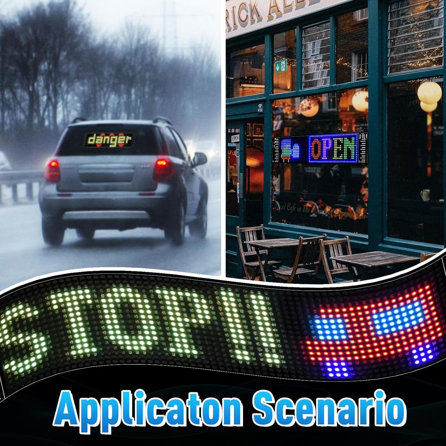 Programmable Full Color LED Sign - Bluetooth APP Control Custom Text Pattern for Car Business Store