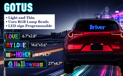 Car Sign - Programmable Scrolling Display Bluetooth App Control DIY Animation Text Graffiti Color 38.1cm x 10.1cm