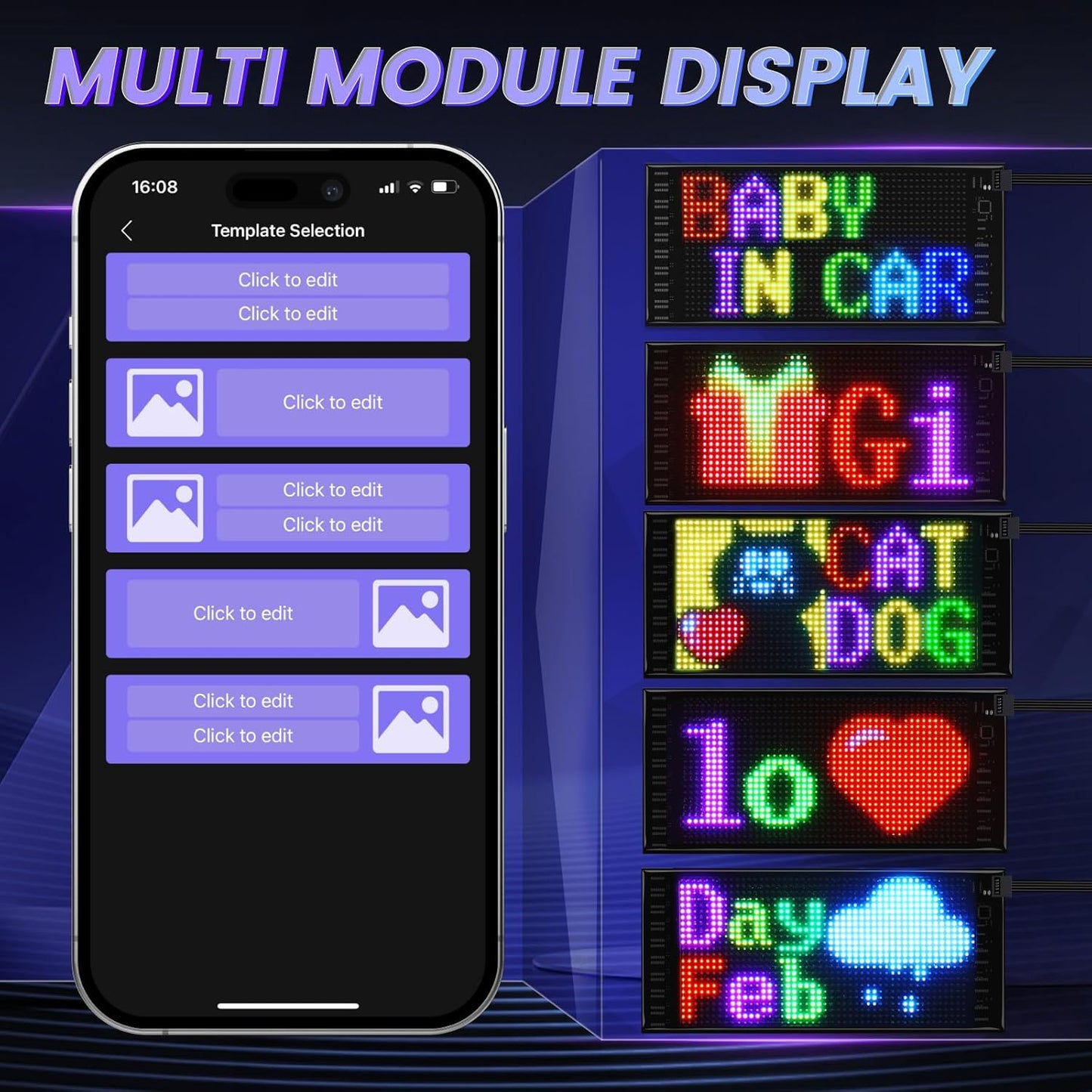 Double Row LED Car Display 26.9x11.9cm Bluetooth APP Control Programmable Sign