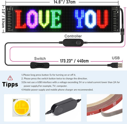 LED Devil Eyes Car Display Screen - 23x5 Inch Programmable Full Color Display