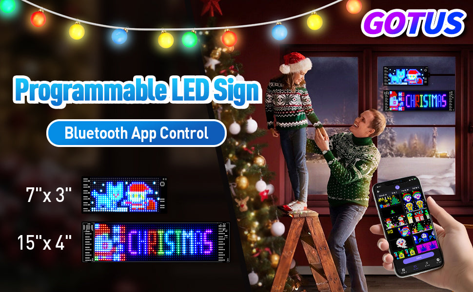 Programmable Full Color LED Sign - Bluetooth APP Control Custom Text Pattern for Car Business Store