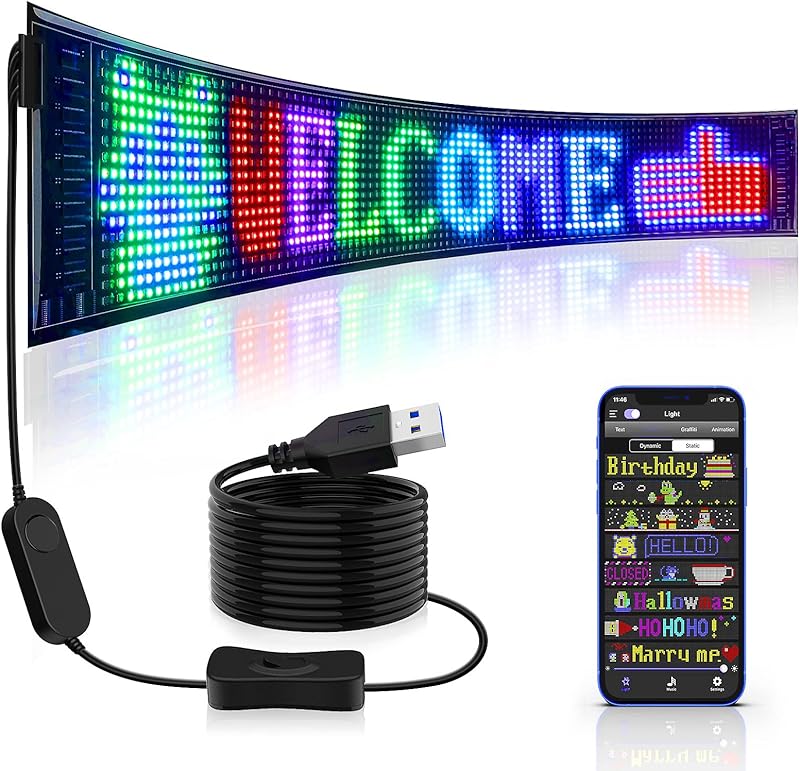 LED Devil Eyes Car Display Screen - 23x5 Inch Programmable Full Color Display