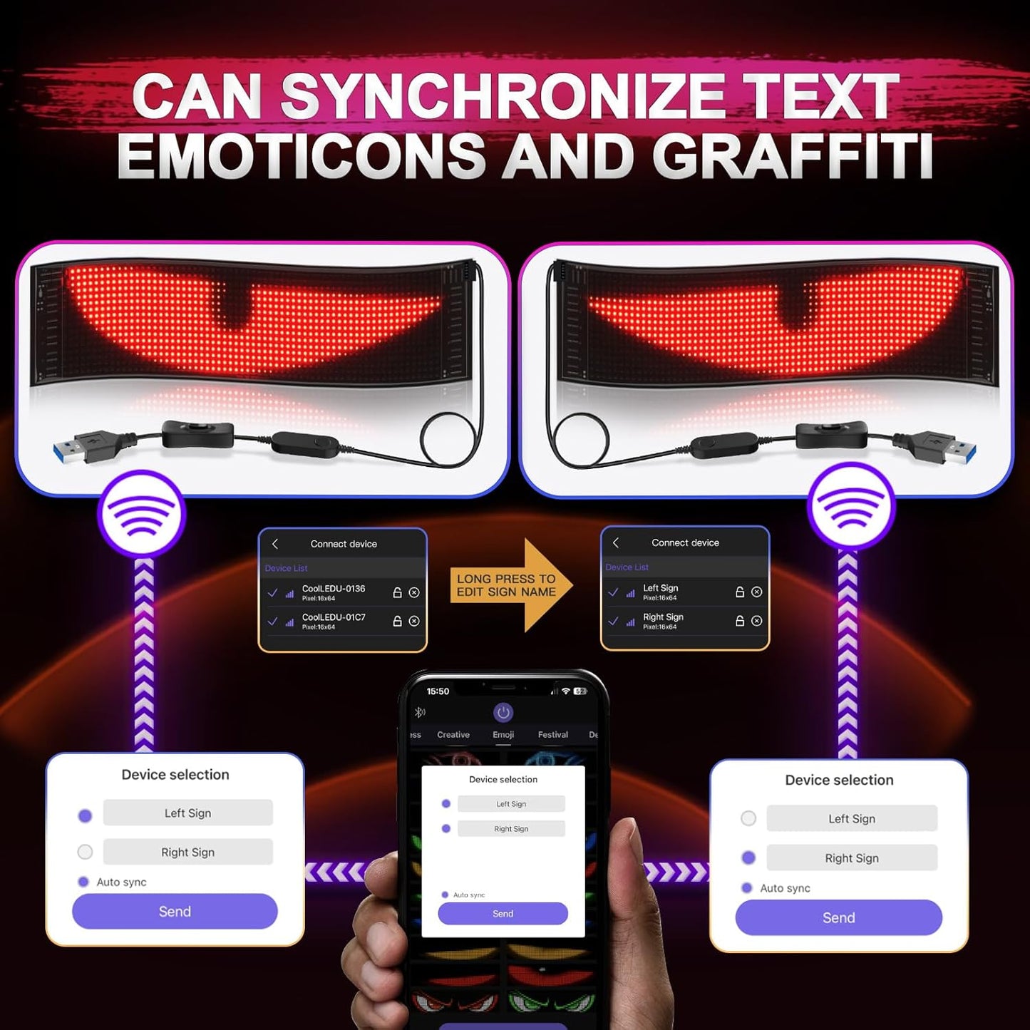 Truck LED Devil Eyes Light - Bluetooth Controlled Full Color Display Pro