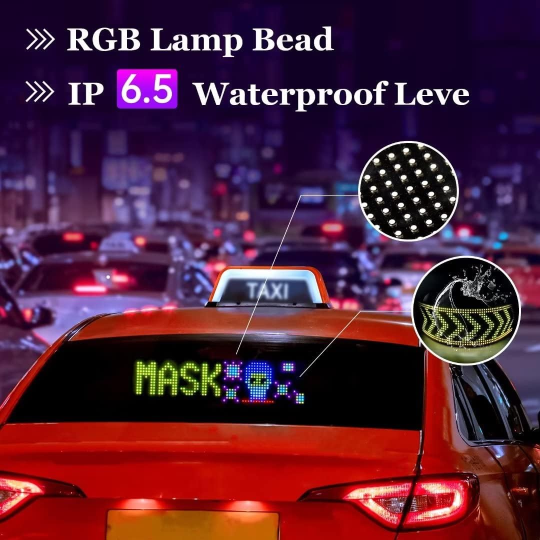 Car Sign - Programmable Scrolling Display Bluetooth App Control DIY Animation Text Graffiti Color 38.1cm x 10.1cm