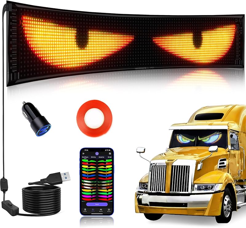 LED Devil Eyes Car Display Screen - 23x5 Inch Programmable Full Color Display