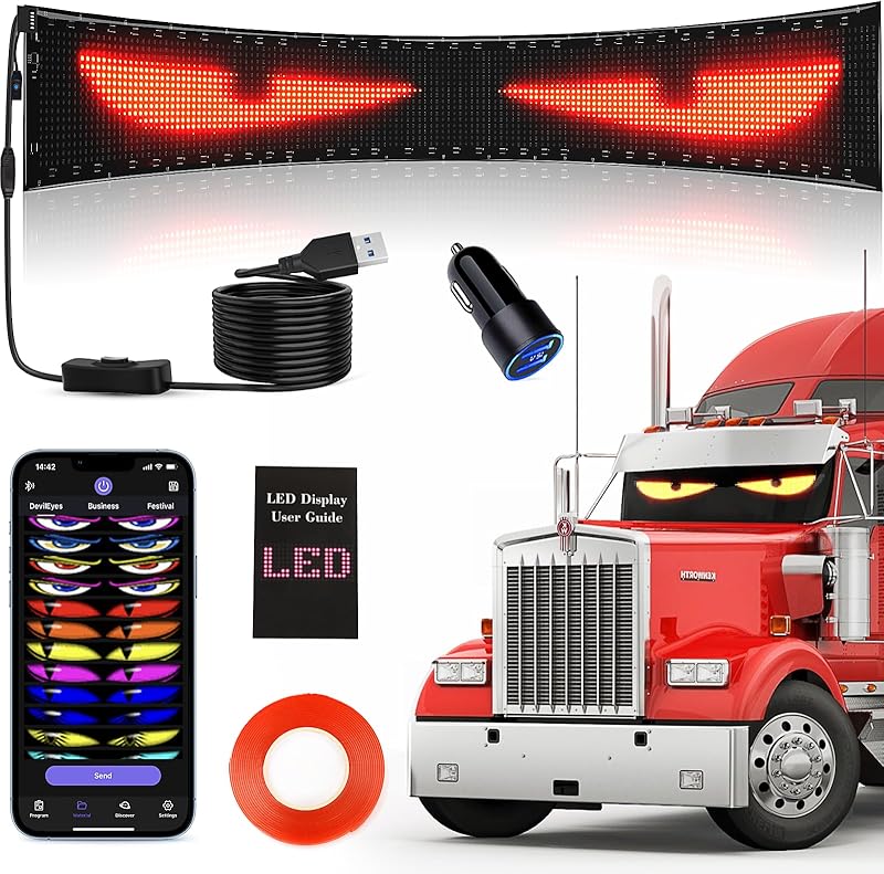 LED Devil Eyes Car Display Screen - 23x5 Inch Programmable Full Color Display