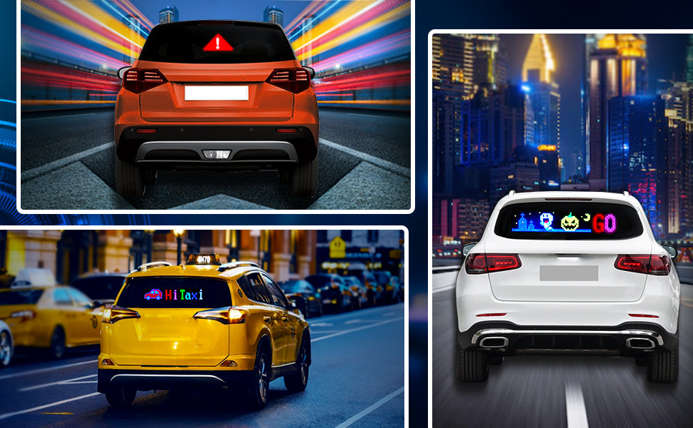 Car Sign - Programmable Scrolling Display Bluetooth App Control DIY Animation Text Graffiti Color 38.1cm x 10.1cm
