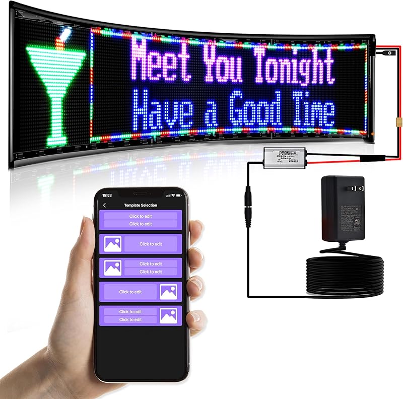 Car Sign - Programmable Scrolling Display Bluetooth App Control DIY Animation Text Graffiti Color 38.1cm x 10.1cm