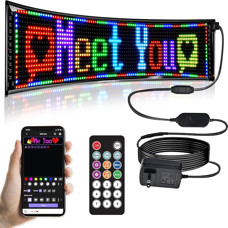 Car Sign - Programmable Scrolling Display Bluetooth App Control DIY Animation Text Graffiti Color 38.1cm x 10.1cm